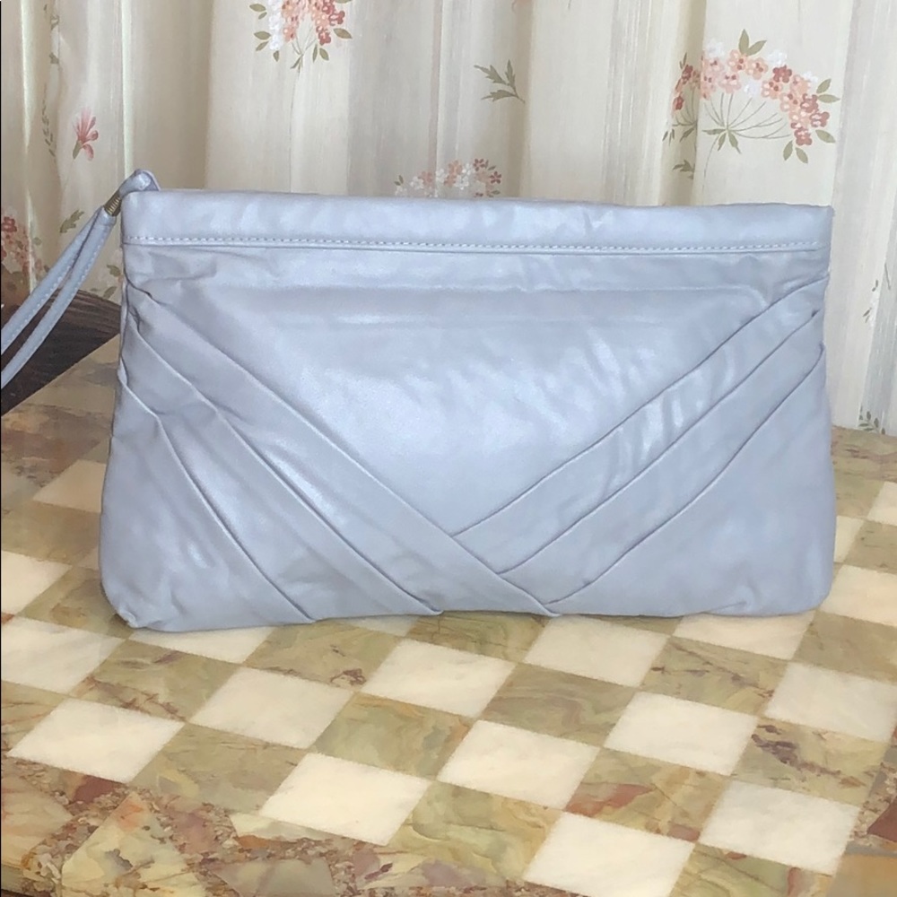 Grey Faux Leather MCI Clutch Purse with Strap